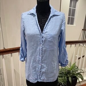 Elegant Sky Blue Linen Blouse